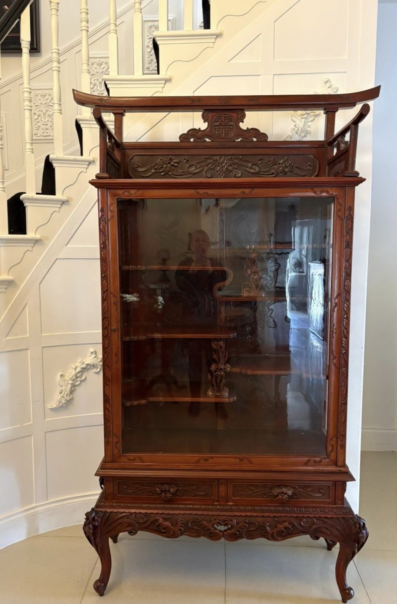 Fabulous Antique Japanese Red Lacquer Hardwood Display Cabinet